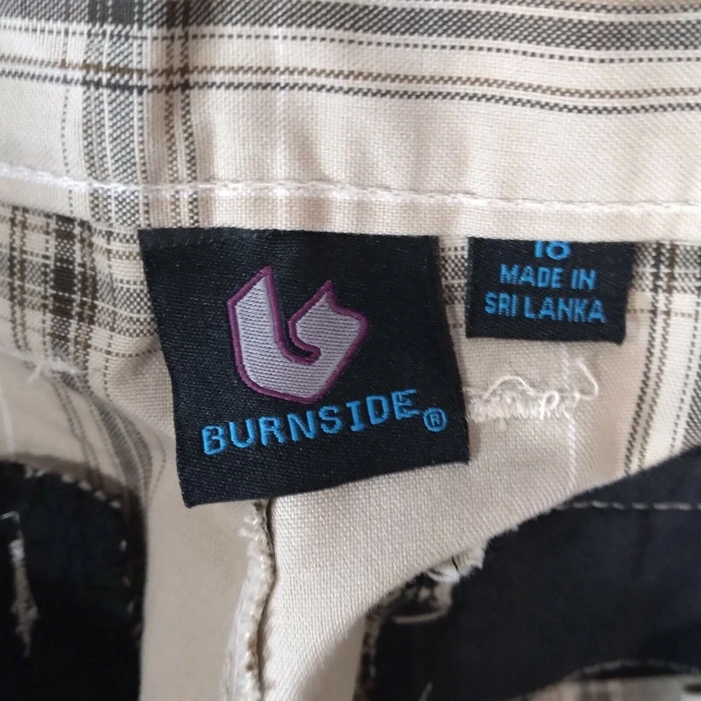Burnside shorts youth boys size 18 tan beige plaid lightweight cotton NEW